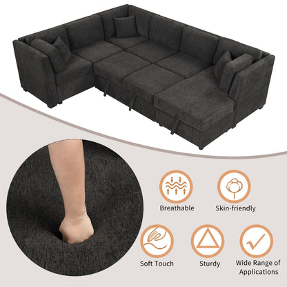 U-shaped sleeper sectional sofa in dark gray fabric with storage chaise and USB ports on Tampa Home & Garden Store