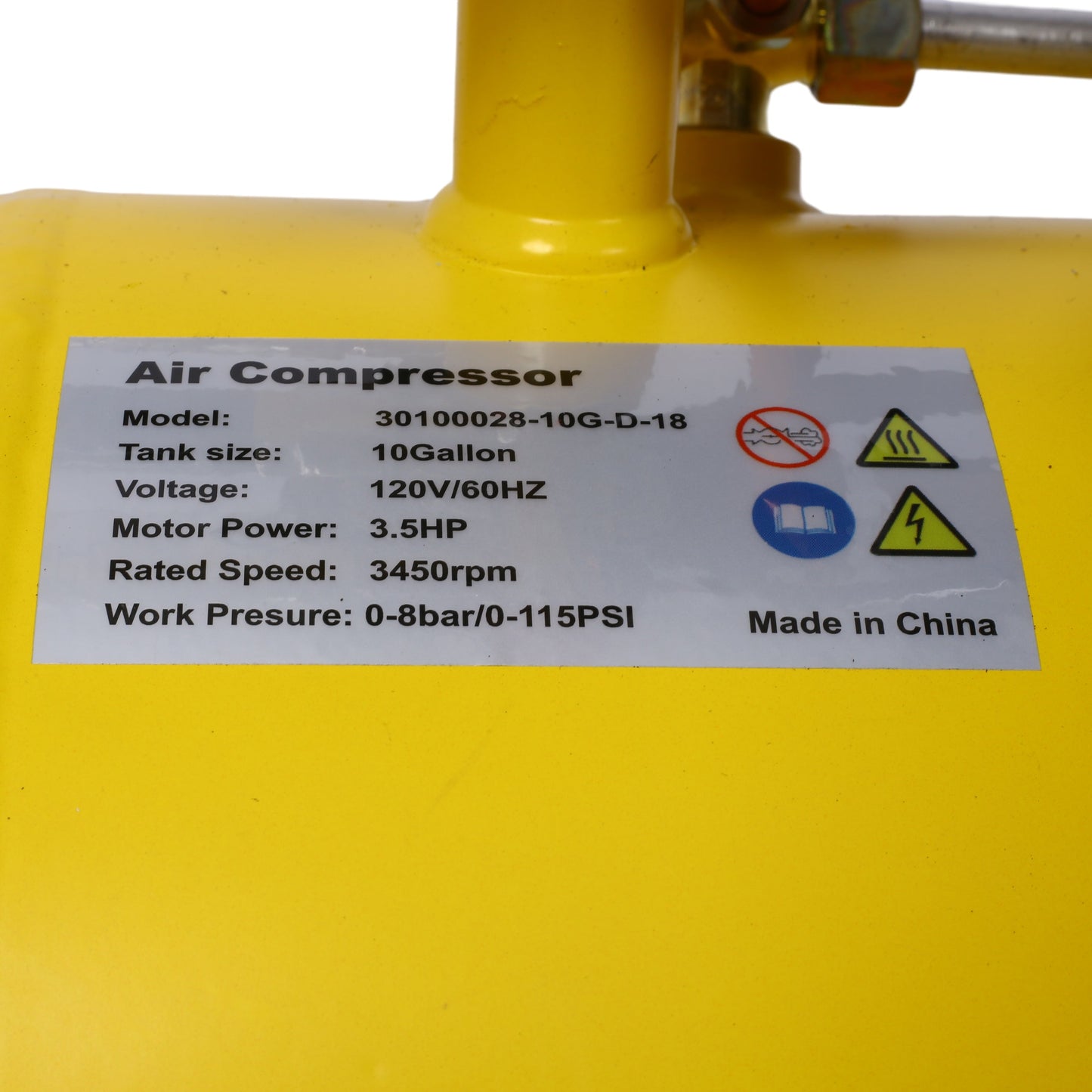 3.5HP portable oil-lubricated air compressor yellow tank with 10 gallon on Tampa Home & Garden Store