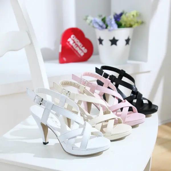 High Heel Sandals Buckle Roman Shoes Round Toe