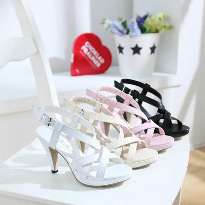 High Heel Sandals Buckle Roman Shoes Round Toe