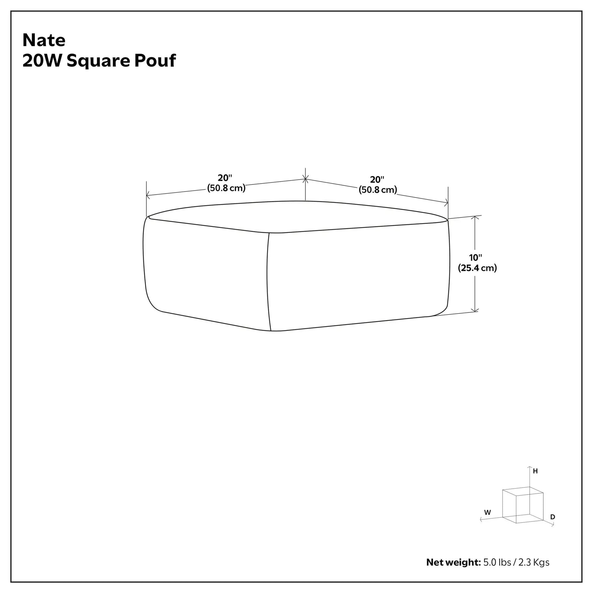 Nate Handcrafted Square Pouf, 20in square, 10in tall, Unique Piece Furniture on Tampa Home & Garden Store