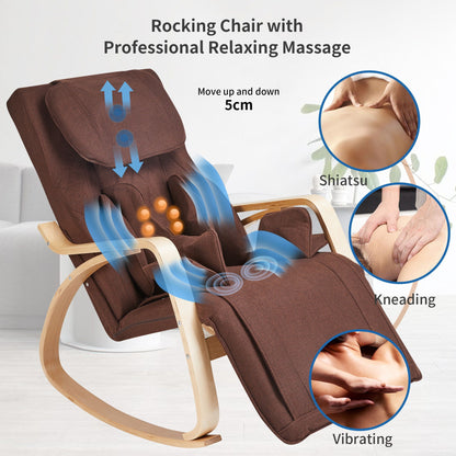 Massage Rocking Chair with Air Pressure & Cushion - Brown fabric, wooden base on Tampa Home & Garden Store