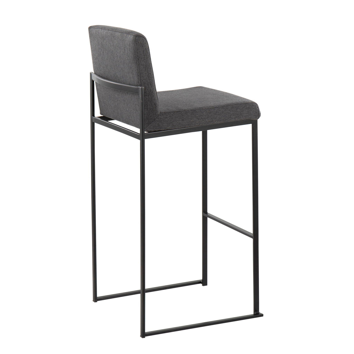 High-back contemporary barstool gray upholstered seat and back with black metal frame on Tampa Home & Garden Store