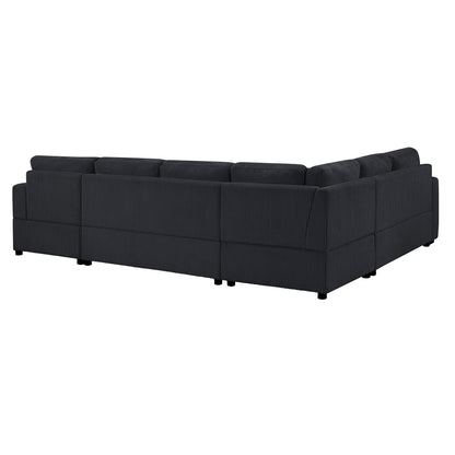 Oversized U-Shaped Sectional Sofa Chaise in dark charcoal fabric with three pillows on Tampa Home & Garden Store