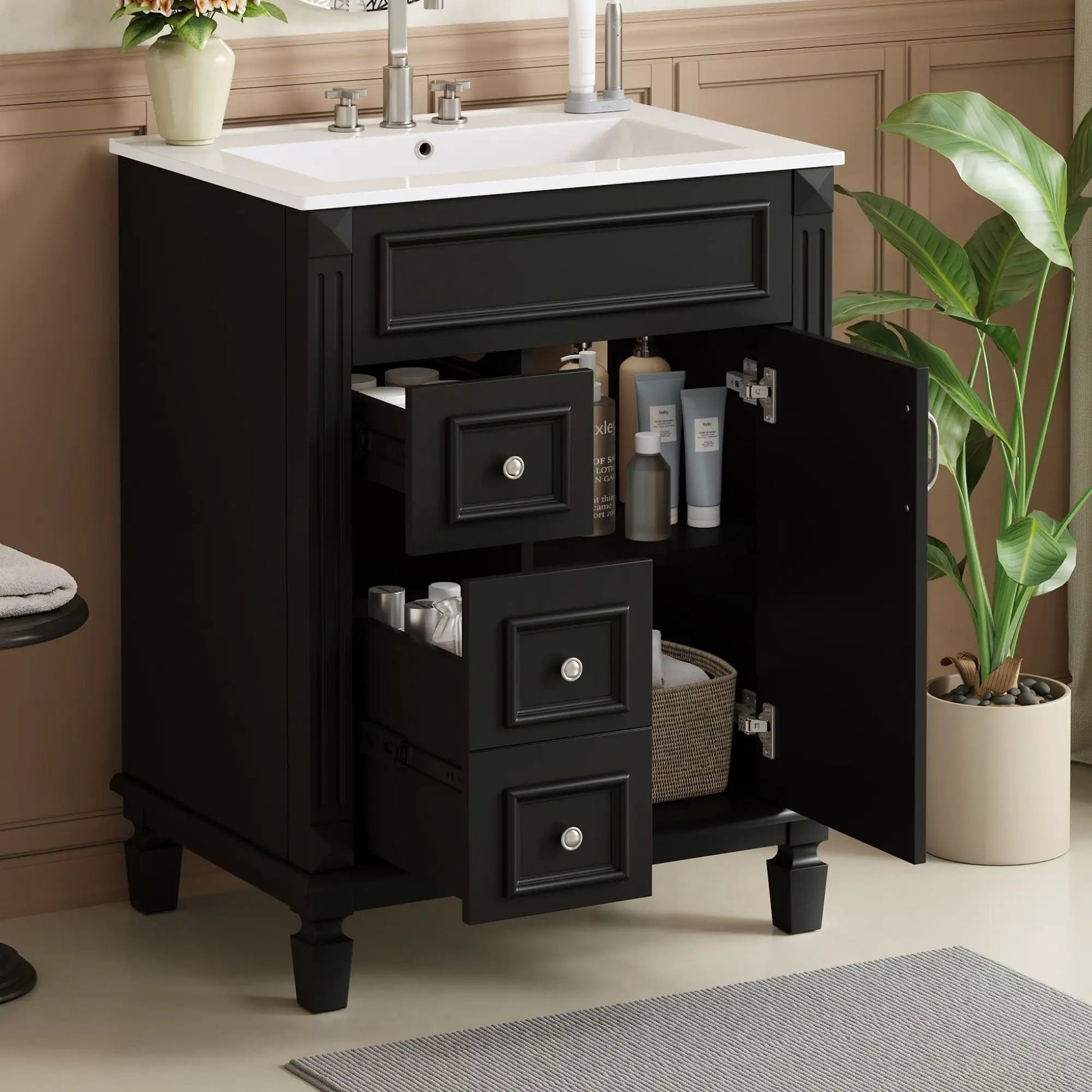 Bathroom vanity with sink by Unique Piece Furniture, black cabinet and 2 drawers on Tampa Home & Garden Store