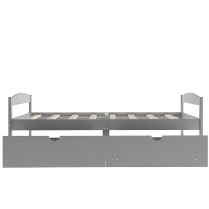 Platform bed with 2 drawers in wood, slatted frame, headboard and footboard HouseOfZazla on Tampa Home & Garden Store