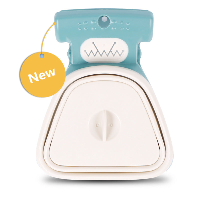 Pet Zen foldable dog poop scoop with teal top and white body, includes 1 roll decomposable bags on Tampa Home & Garden Store