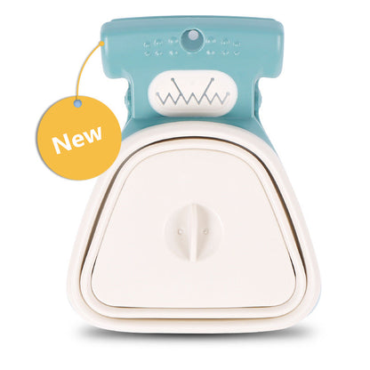 Pet Zen foldable dog poop scoop with teal top and white body, includes 1 roll decomposable bags on Tampa Home & Garden Store