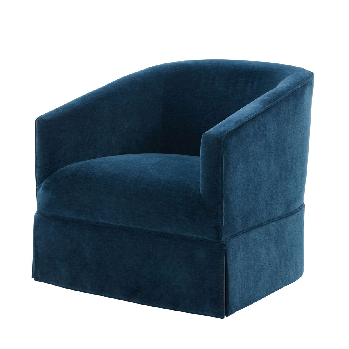 Blue velvet skirted swivel chair with 360° rotation and curved arms HouseOfZazla on Tampa Home & Garden Store