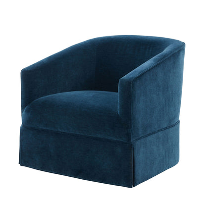 Blue velvet skirted swivel chair with 360° rotation and curved arms HouseOfZazla on Tampa Home & Garden Store