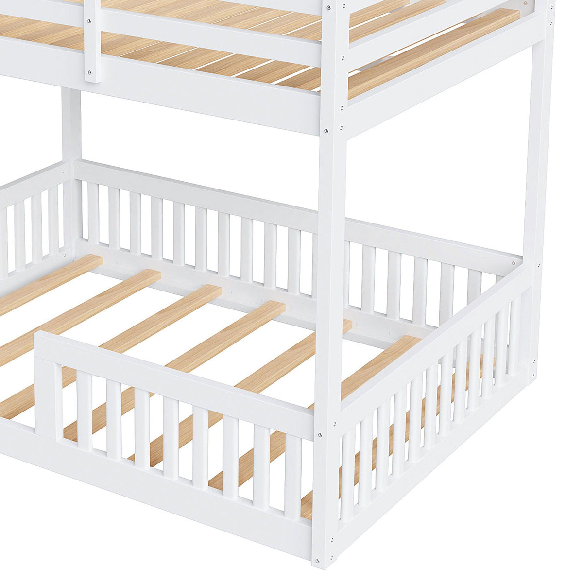 Stylish bunk bed by HouseOfZazla with ladder, guardrails, white frame and wood slat bed bases on Tampa Home & Garden Store