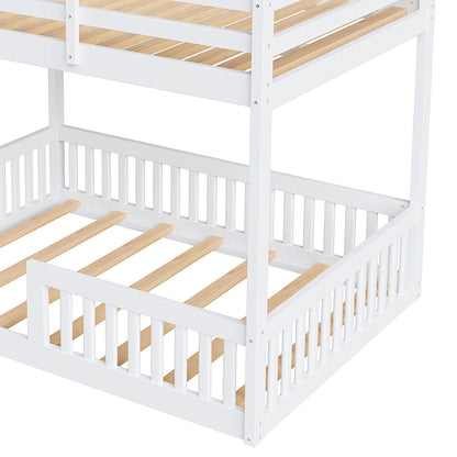 Stylish bunk bed by HouseOfZazla with ladder, guardrails, white frame and wood slat bed bases on Tampa Home & Garden Store
