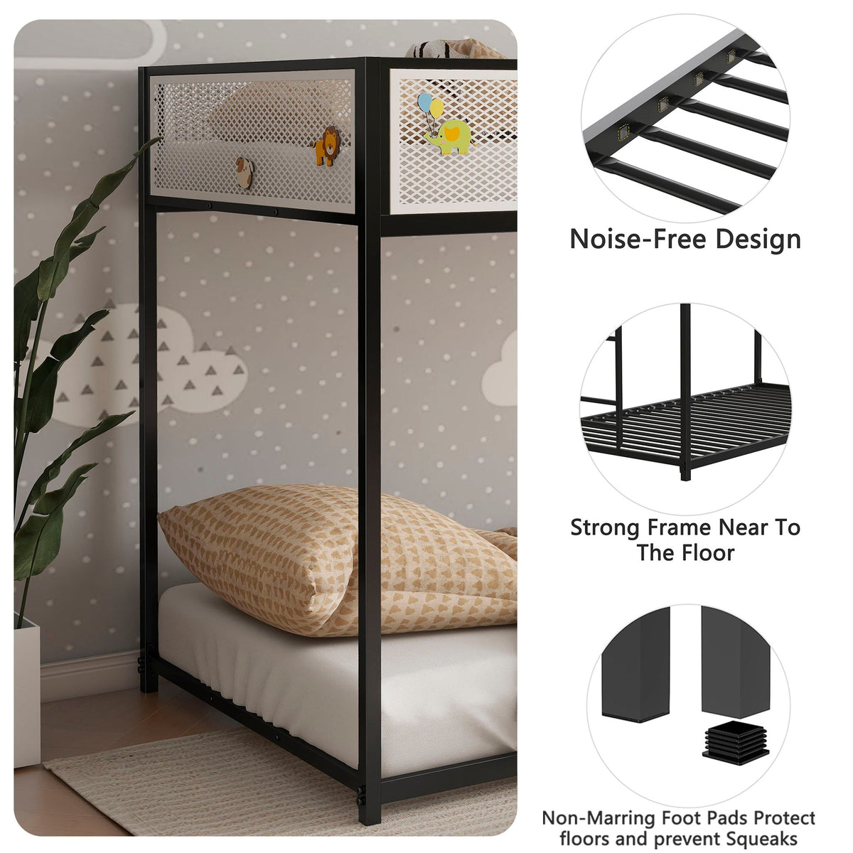 Adam bunk guard rail black metal frame with lattice panels for HouseOfZazla bunk beds on Tampa Home & Garden Store