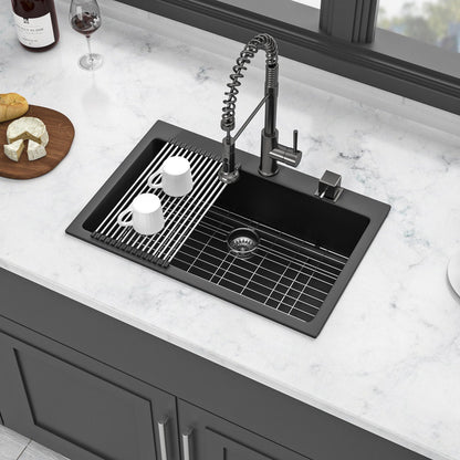 Black Quartz Composite Drop In Kitchen Sink