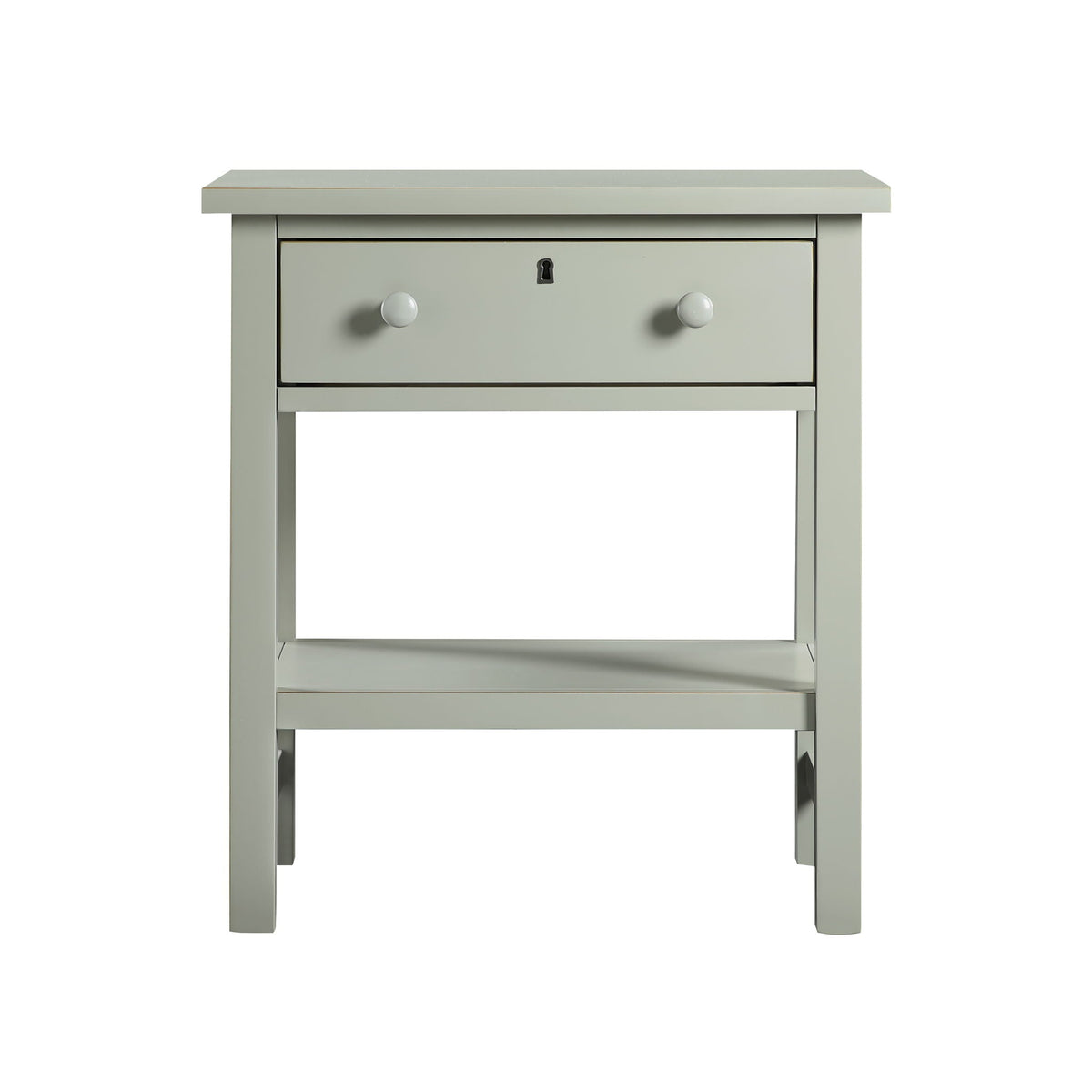 Finley 1-drawer nightstand with open shelf in sage gray finish, white knobs on Tampa Home & Garden Store