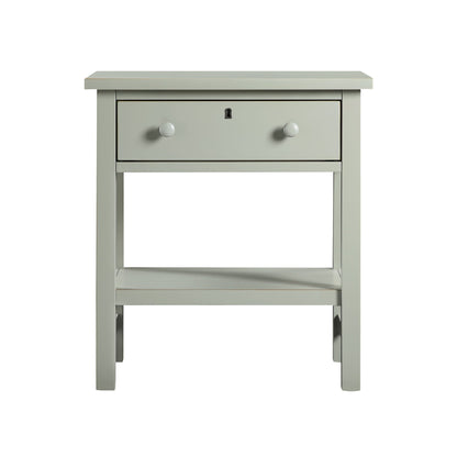 Finley 1-drawer nightstand with open shelf in sage gray finish, white knobs on Tampa Home & Garden Store