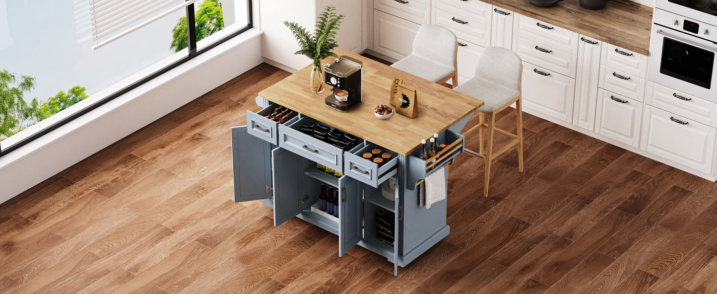 Large Rubber Wood Kitchen Island with Drop Leaf