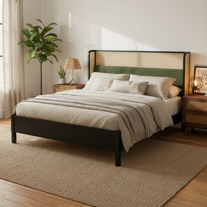 Sleek King Size Black and Green Bed Frame