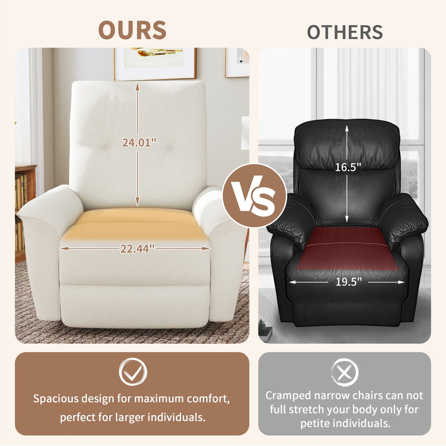 270° Swivel Rocker Recliner with Phone Holder by HouseOfZazla, beige vs black leather recliners on Tampa Home & Garden Store
