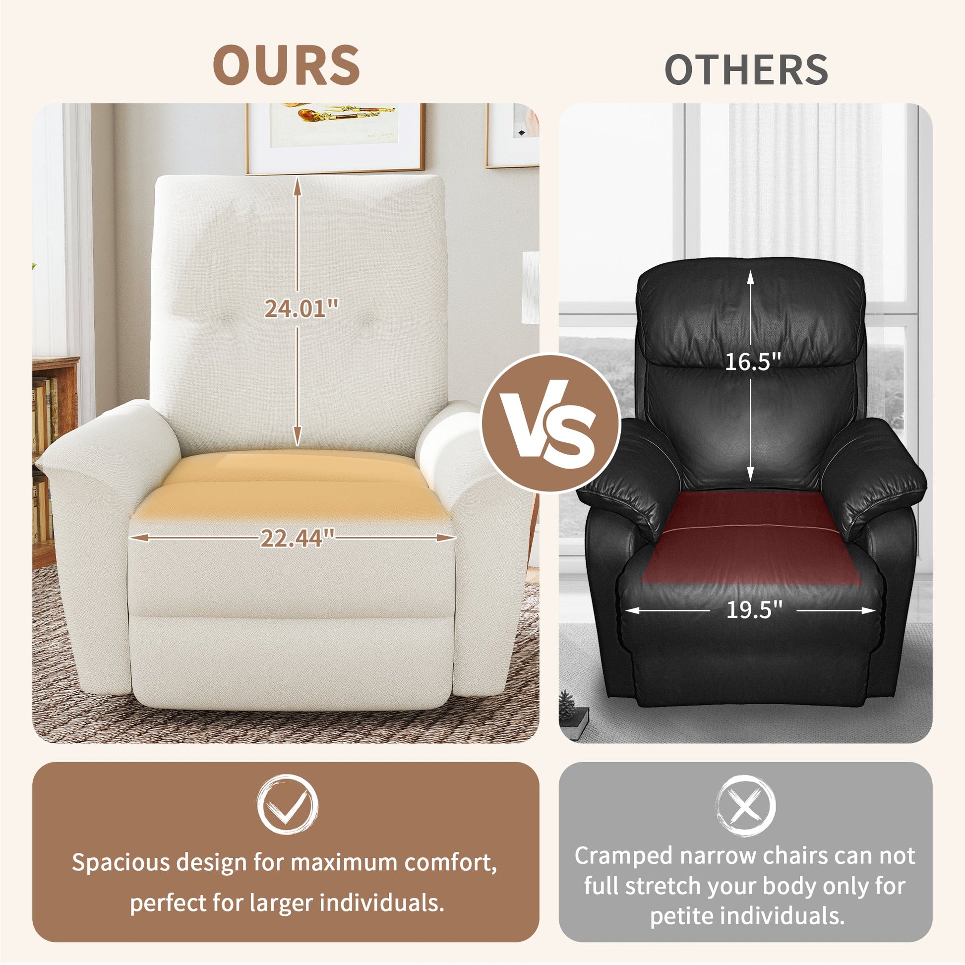 270° Swivel Rocker Recliner with Phone Holder by HouseOfZazla, beige vs black leather recliners on Tampa Home & Garden Store