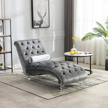 Indoor Chaise Lounge With Button Tufted Pillow