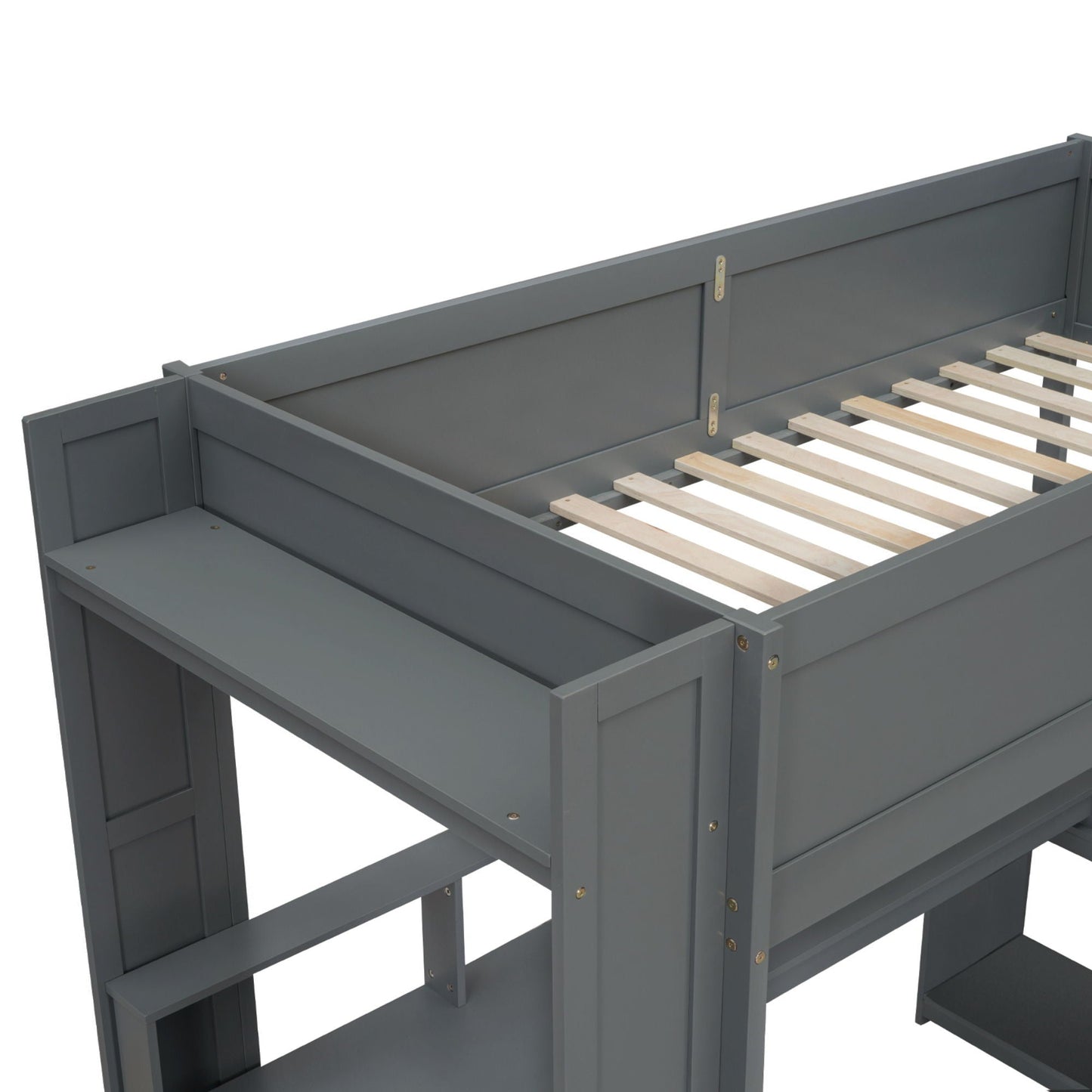 Gaming loft bed frame by HouseOfZazla in gray with storage drawers and wood slat base on Tampa Home & Garden Store