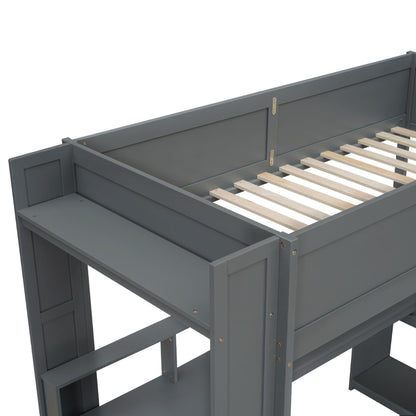 Gaming loft bed frame by HouseOfZazla in gray with storage drawers and wood slat base on Tampa Home & Garden Store