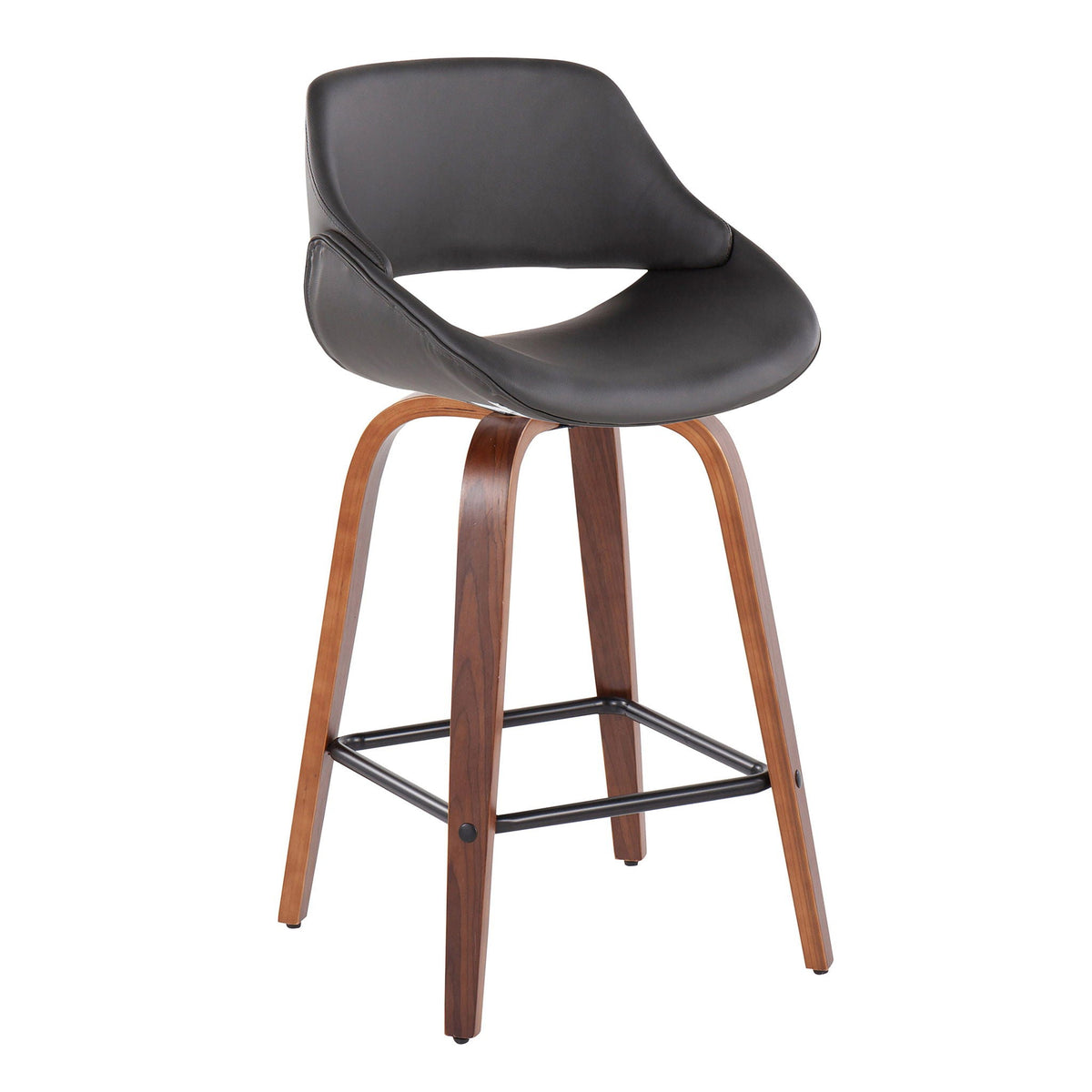 Fabrico mid-century counter stool set of 2, black leather seat on wood legs HouseOfZazla on Tampa Home & Garden Store