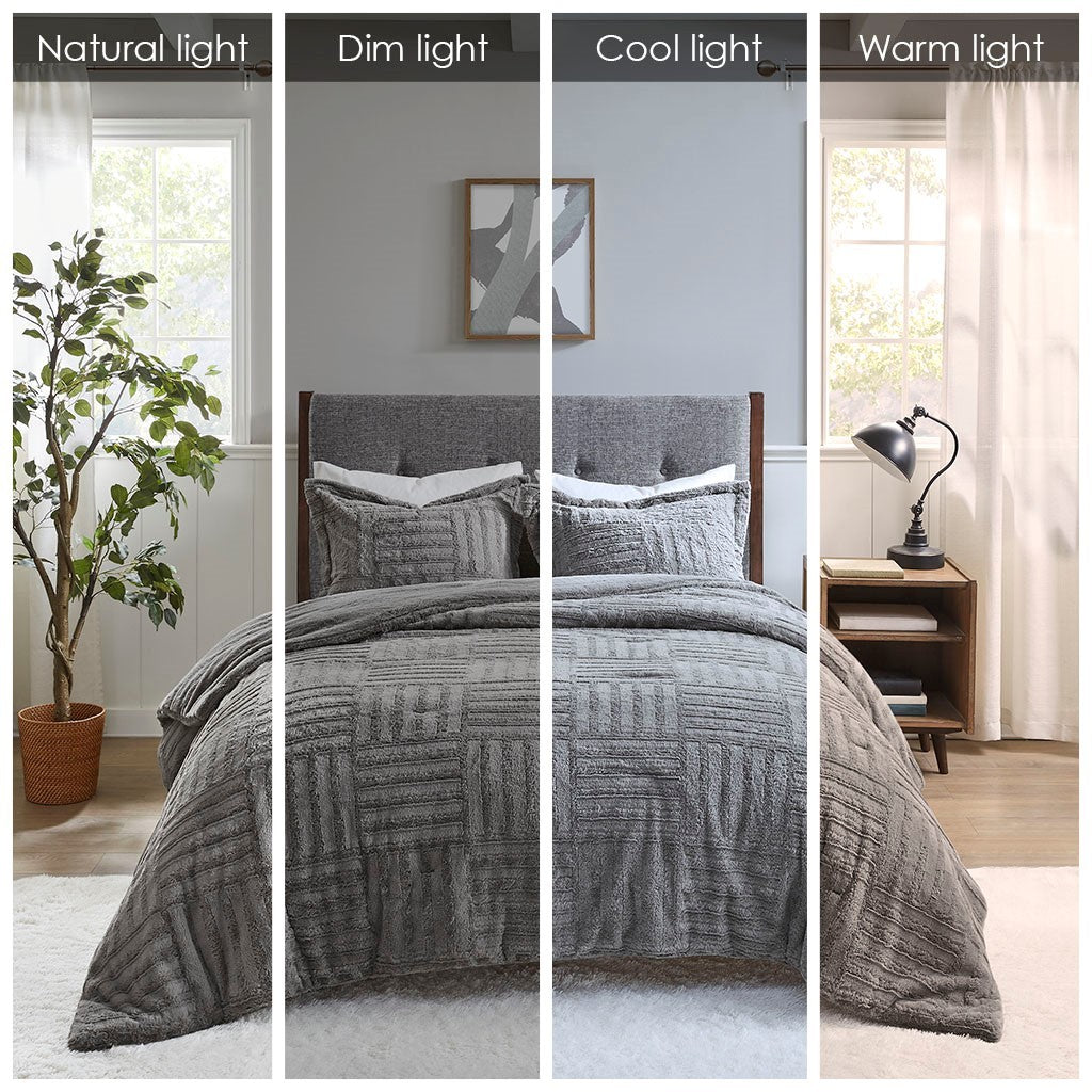 King/Cal King Faux Fur Down Alternative Comforter Mini Set with quilted texture and 2 shams on Tampa Home & Garden Store