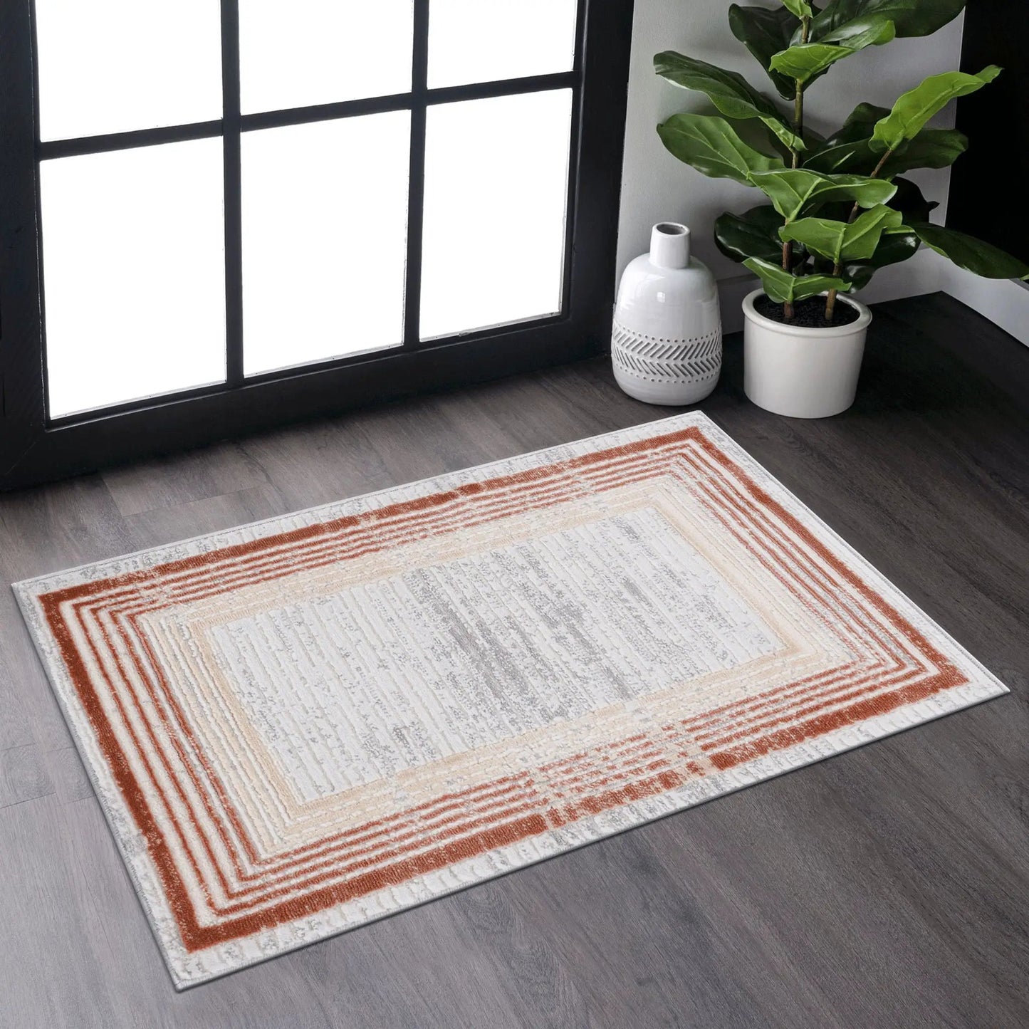 Marfi Bordered Rug in Neutral Tones for Living