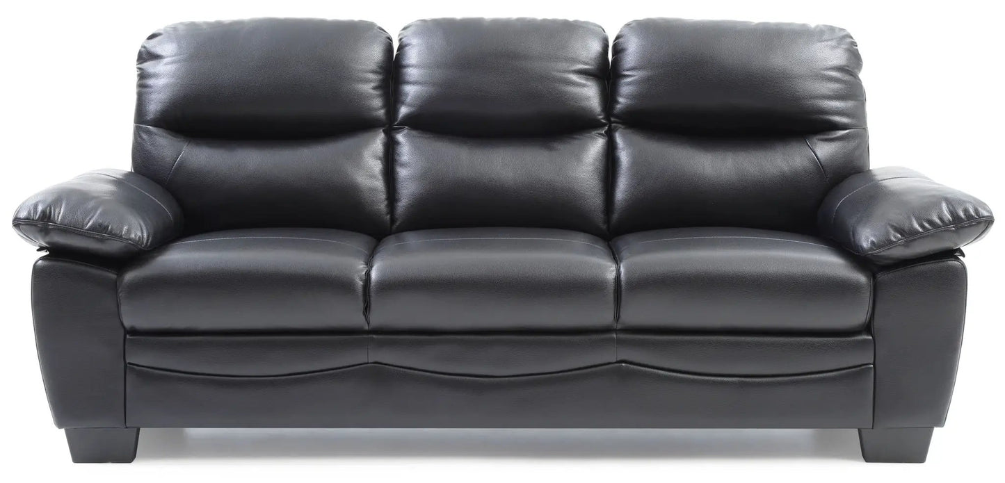 Marta sofa black leather 3-seat stationary with padded back and wide arms by Unique Piece on Tampa Home & Garden Store