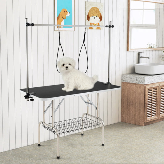 Foldable Dog Grooming Table with Height Adjustable Arms-Black - Tampa Home & Garden Store