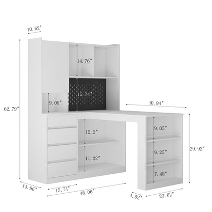 L-shaped office desk with charger, bookshelf with drawers and LED lights, and corner gaming computer desk with storage space - Tampa Home & Garden Store