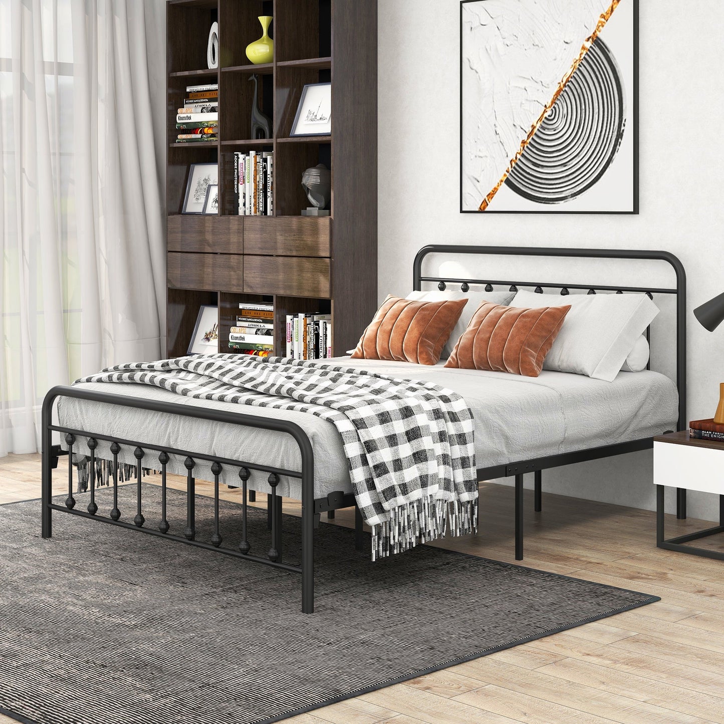 Tara Victorian-Style Steel Bed Frame in black metal with spindle rails for a modern bedroom on Tampa Home & Garden Store