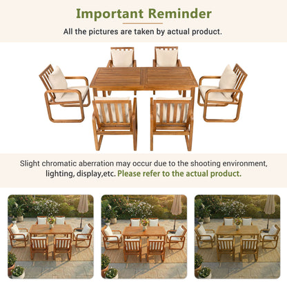 7 Piece Outdoor Patio Dining Set with Removable Cushions in teak wood and beige cushions on Tampa Home & Garden Store