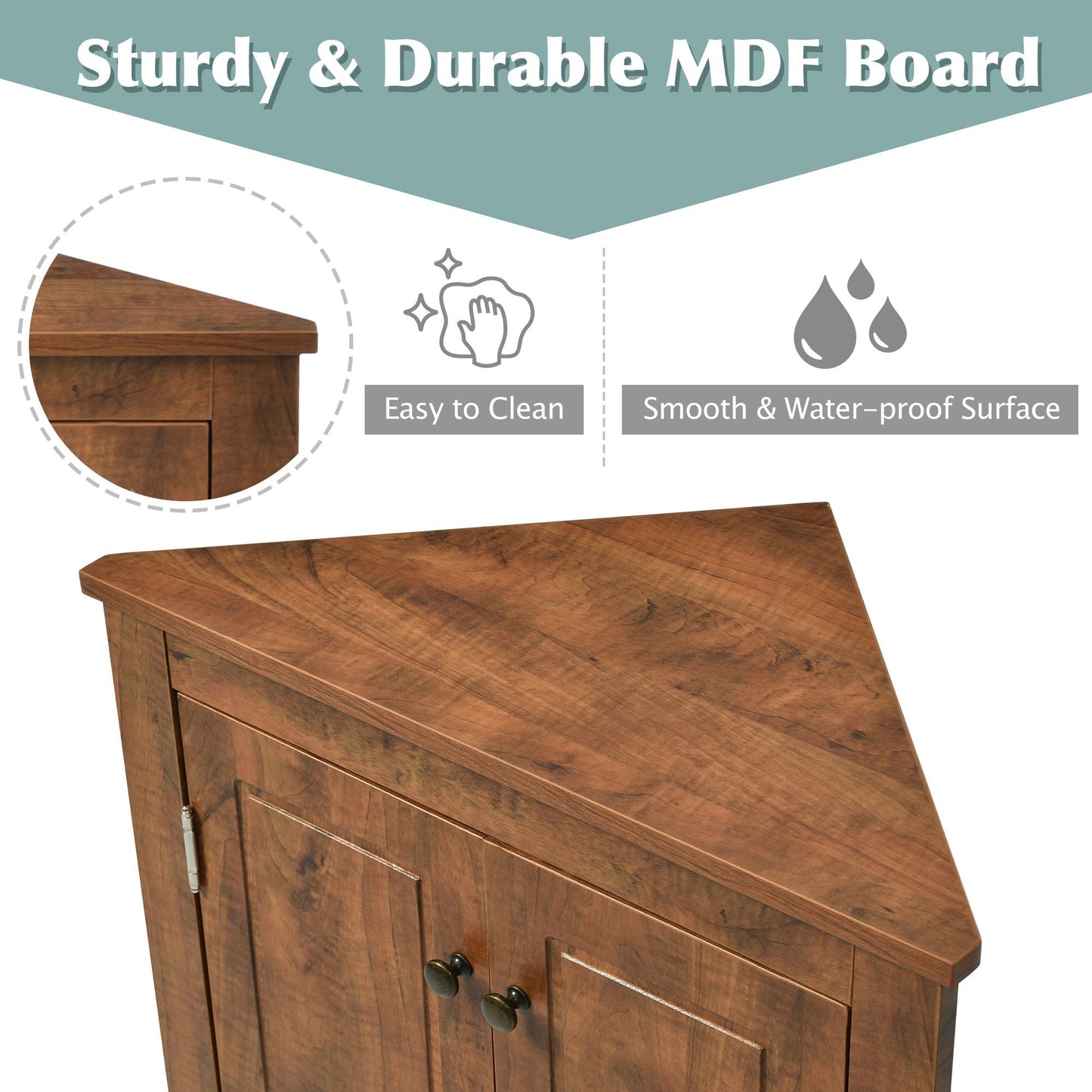 Triangle bathroom storage cabinet by HouseOfZazla in wood with adjustable shelves and knob doors on Tampa Home & Garden Store