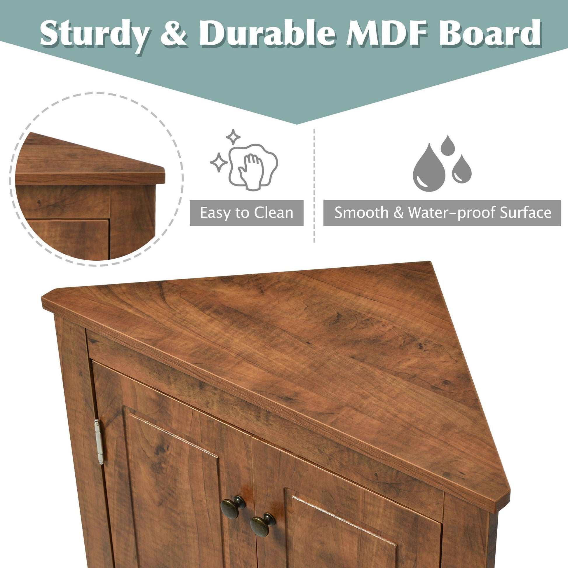 Triangle bathroom storage cabinet by HouseOfZazla in wood with adjustable shelves and knob doors on Tampa Home & Garden Store