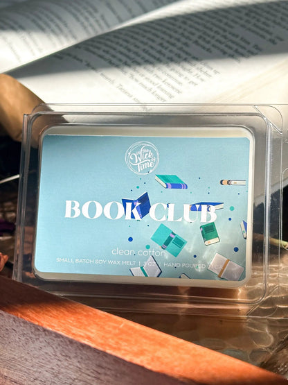 Book Club wax melt oceanic scent by In the Wick of Time, blue label, small batch soy on Tampa Home & Garden Store