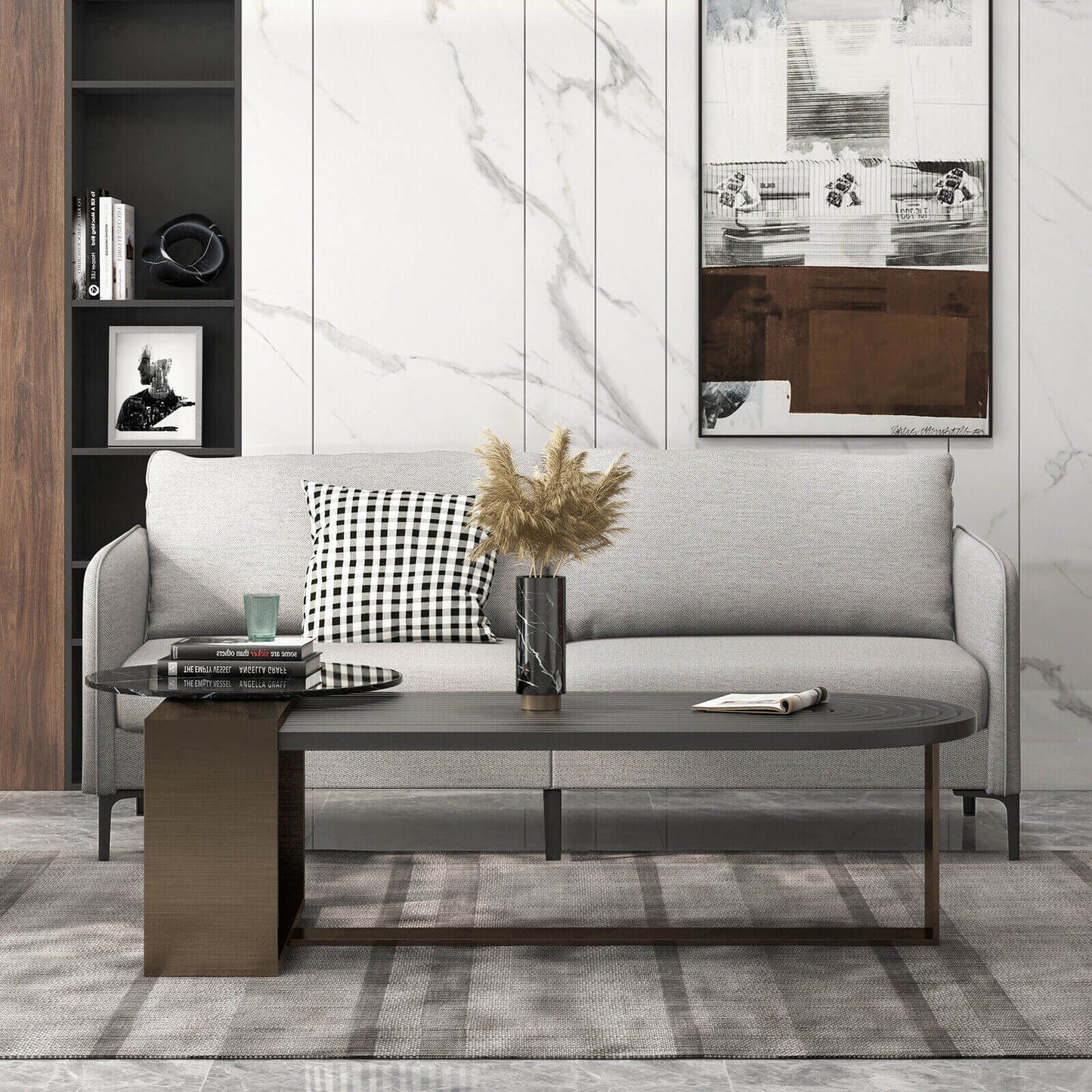 Moderno sofá biplaza de 76 pulgadas para apartamento o dormitorio con patas de metal - Gris