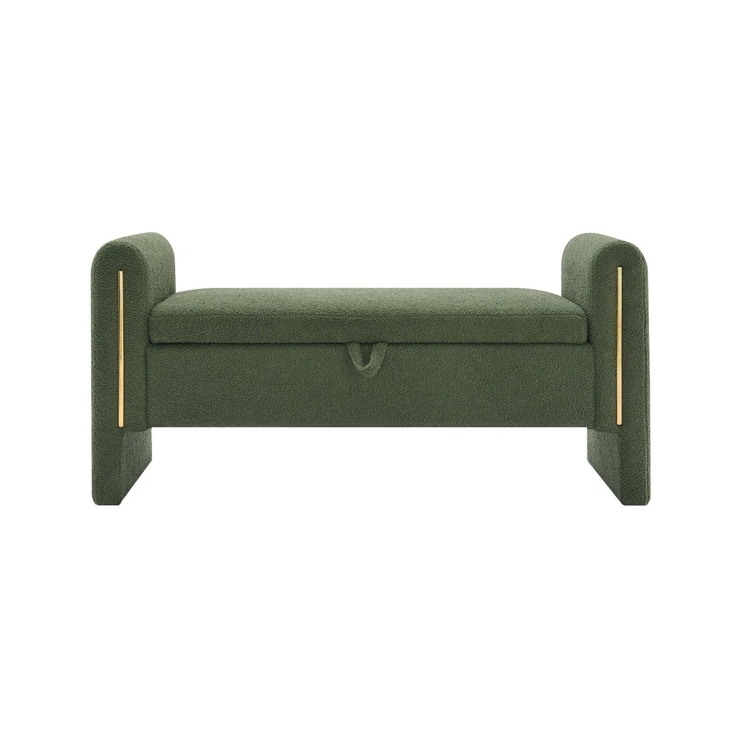 Modern Teddy upholstered bench with arms and storage in green fabric by Unique Piece Furniture on Tampa Home & Garden Store