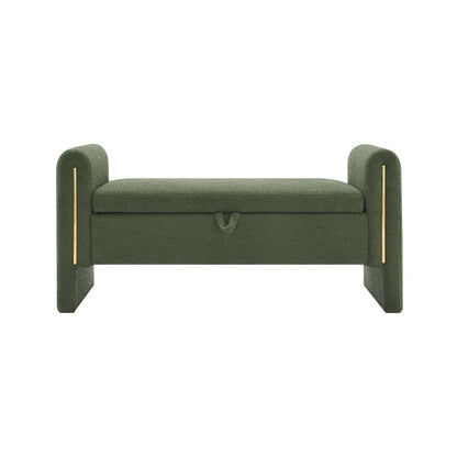 Modern Teddy upholstered bench with arms and storage in green fabric by Unique Piece Furniture on Tampa Home & Garden Store