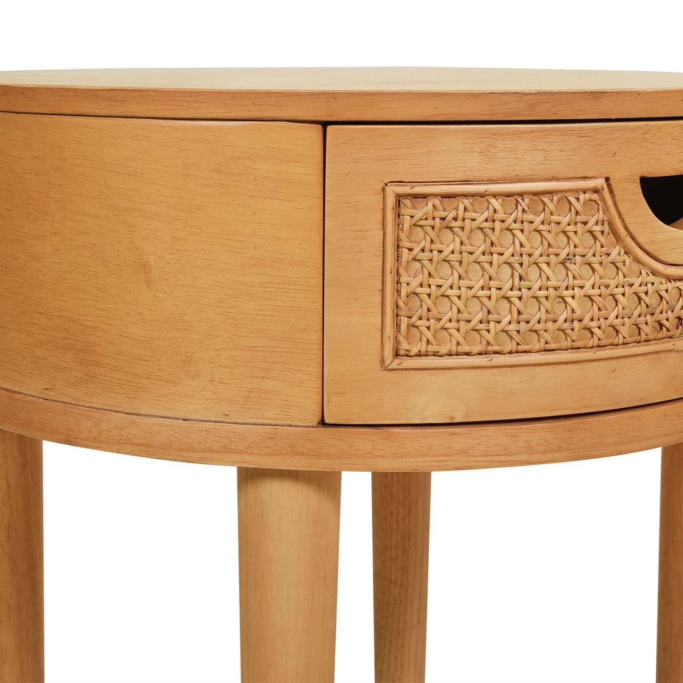 Cabana Round Cane Storage Side Table natural brown oak with woven cane drawer HouseOfZazla on Tampa Home & Garden Store