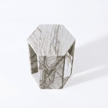 Modern Minimalist Hexagon Side Table white marble with gray veining HouseOfZazla on Tampa Home & Garden Store