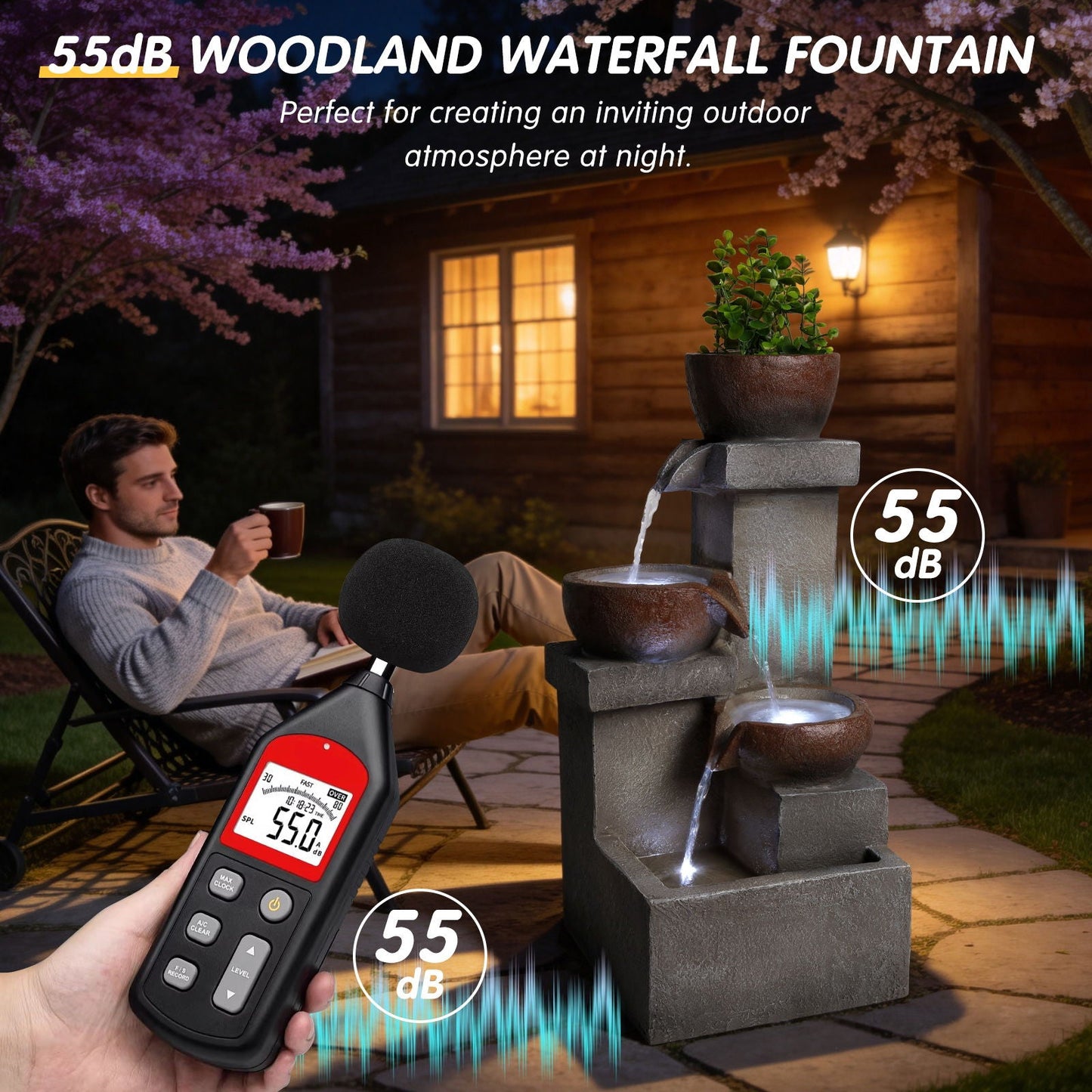 LED Outdoor Garden Waterfall Fountain and Lights