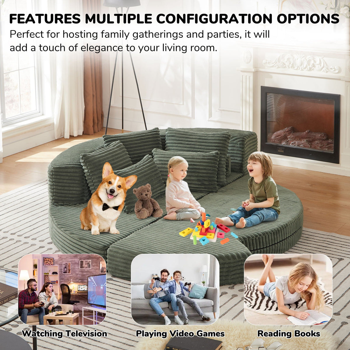 Semi Circular 2 in 1 Sofa Bed with Neck Pillow