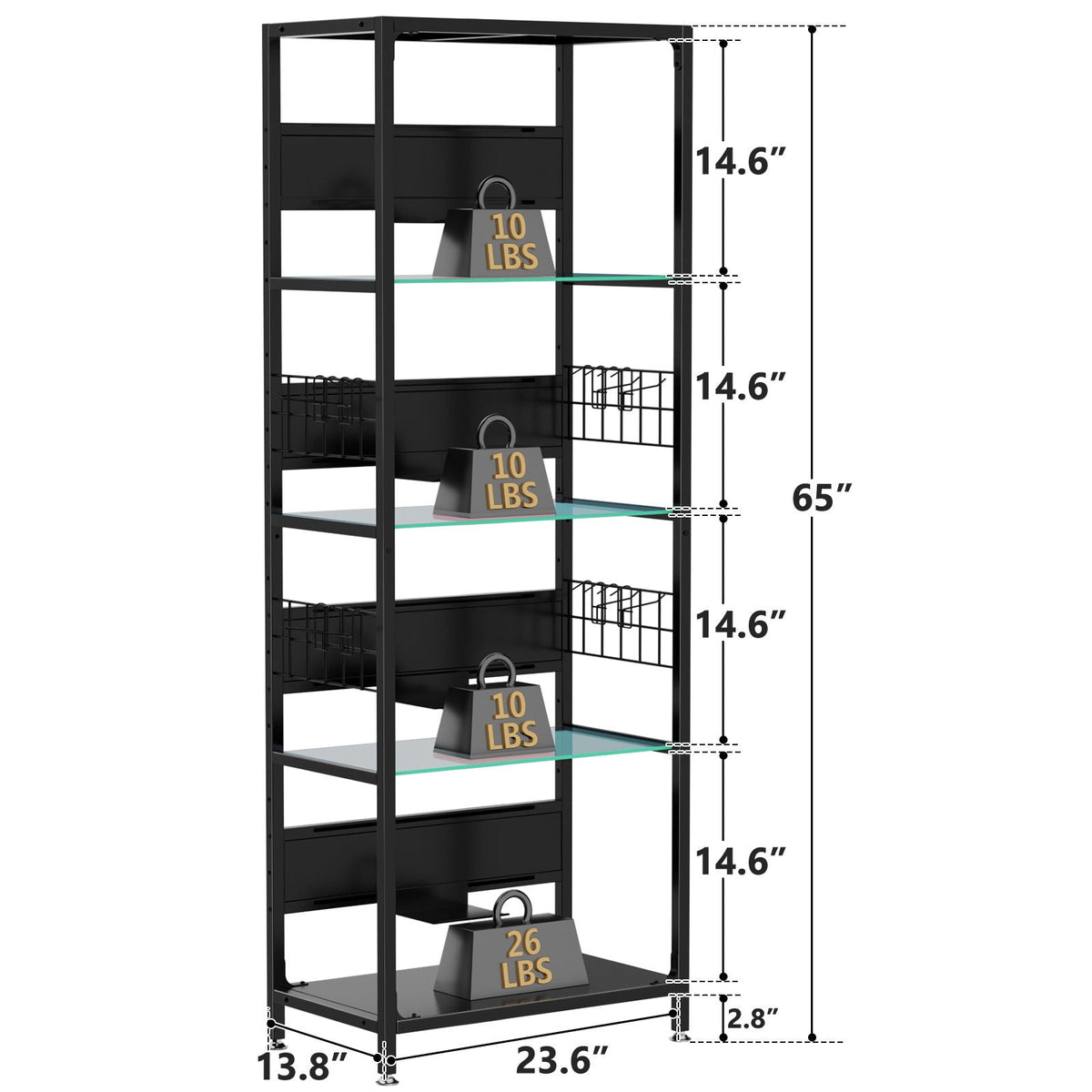 HouseOfZazla black 4-tier tall display cabinet with glass shelves and built-in RGB lights on Tampa Home & Garden Store