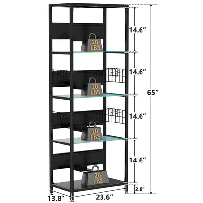 HouseOfZazla black 4-tier tall display cabinet with glass shelves and built-in RGB lights on Tampa Home & Garden Store