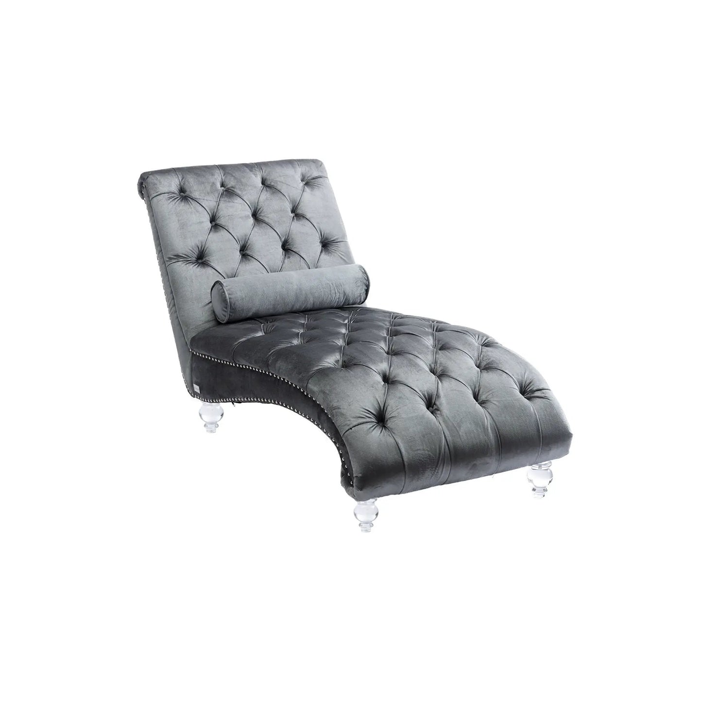 Indoor Chaise Lounge With Button Tufted Pillow