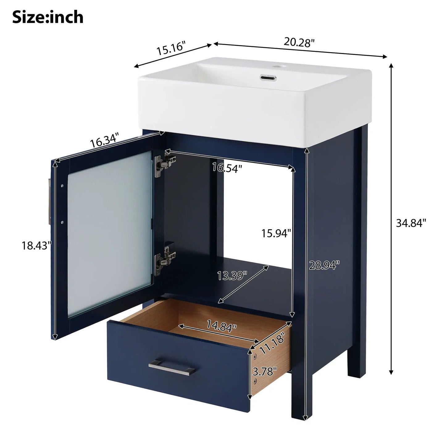 Bathroom Vanity with Ceramic Sink and Storage