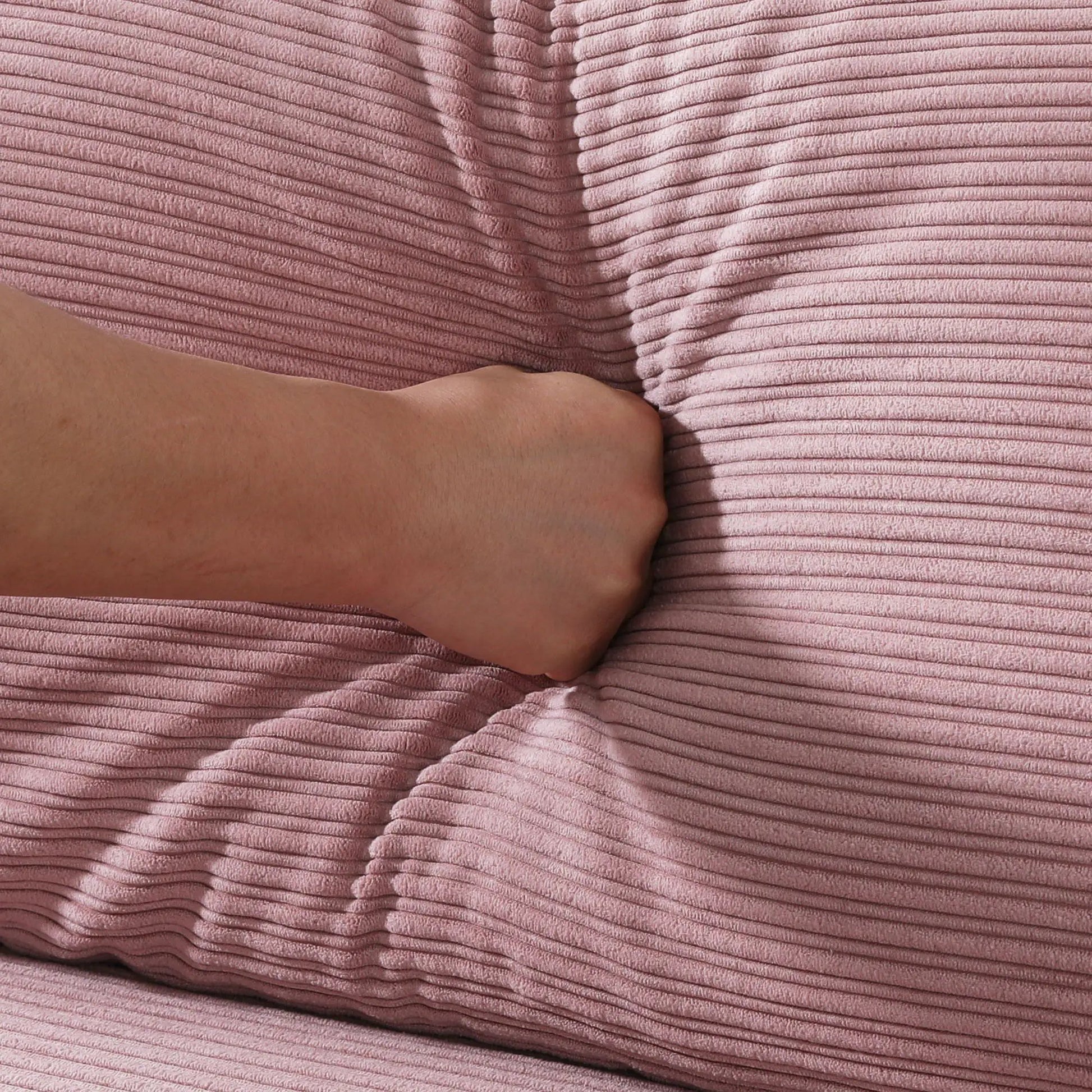 Stationary sofa pink corduroy fabric upholstery with ribbed texture on Tampa Home & Garden Store